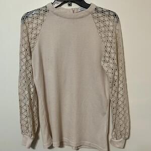 MIHOLL Beige Crochet Sleeved Elevated Basics Fallible Staples Knit Top Small